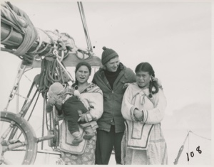 Image of Miriam and two Eskimo [Inuit] women and babies [Elisapee Ootova and Jayko, and Piungnituq, wife of K. Nutaraq]